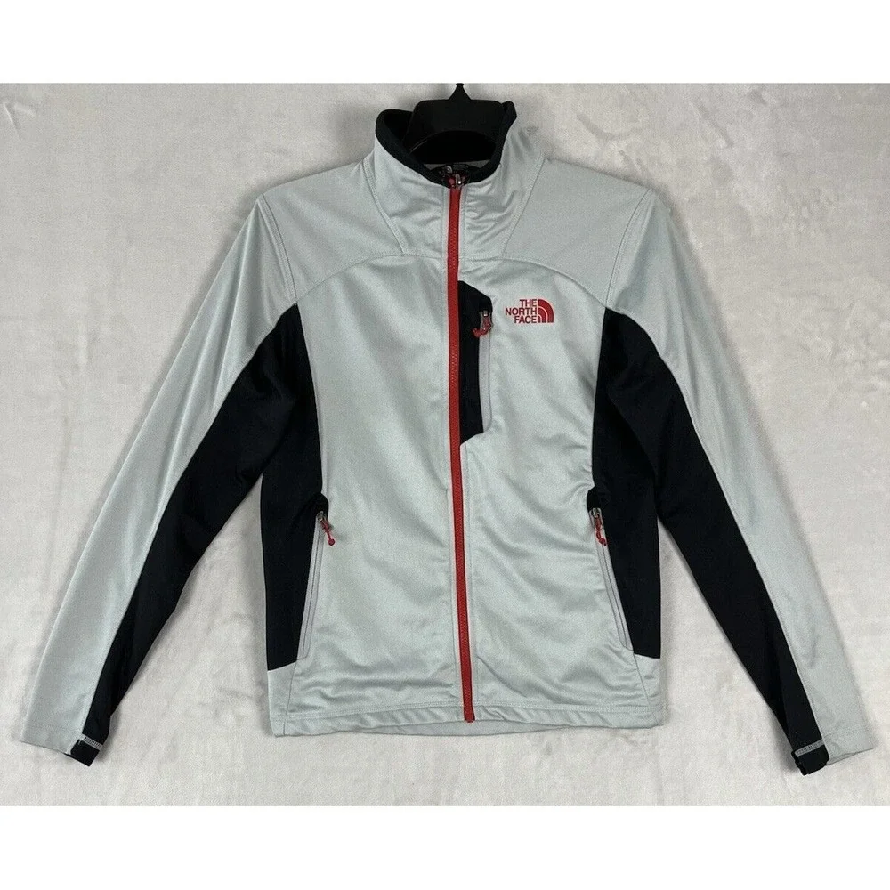 The North Face Jacket Men Small Gray Fleece Full Zip Mock Neck Pockets Outdoors